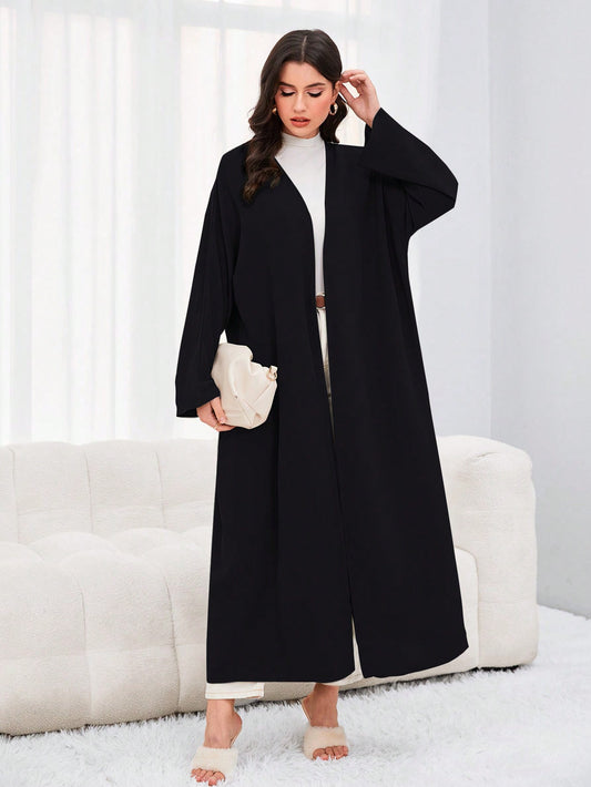 Al Najma Solid Open Front Modest Long Sleeve Arabian Abaya