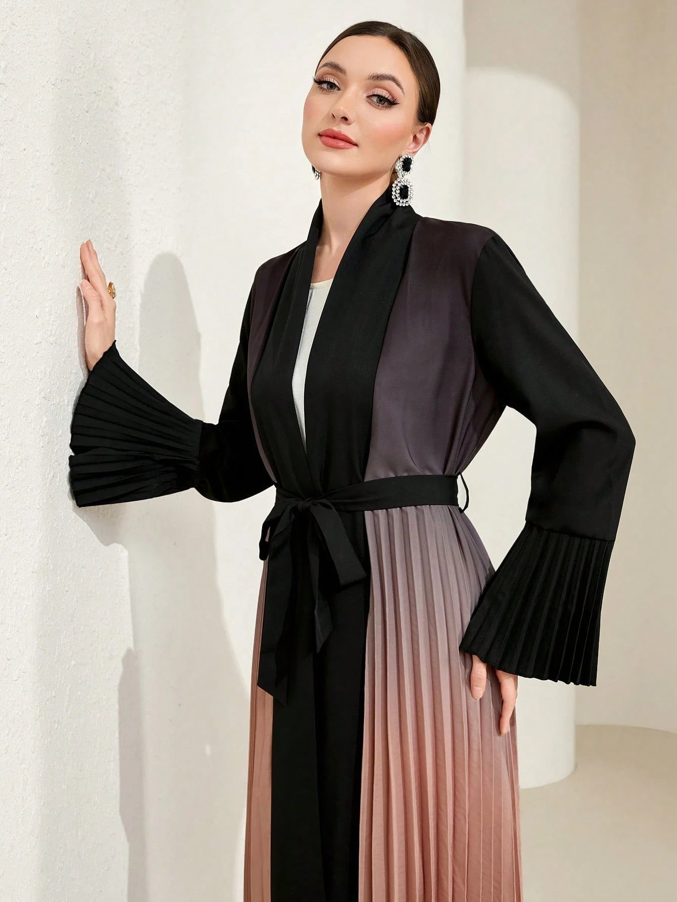 Al Najma Ombre Pleated Detail Flounce Sleeve Abaya