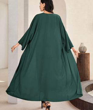 Al Najma Solid Color Bell Sleeve Abaya Dress with Waist Belt