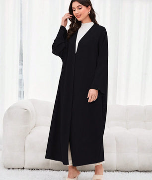 Al Najma Solid Open Front Modest Long Sleeve Arabian Abaya