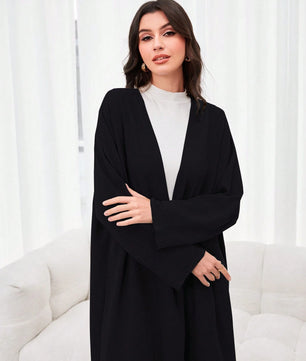 Al Najma Solid Open Front Modest Long Sleeve Arabian Abaya