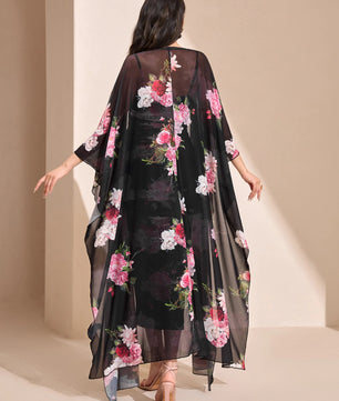 Modelyn Floral Print Cami Bodycon Dress & Open Front Coat Two Pieces 2 Pieces Set