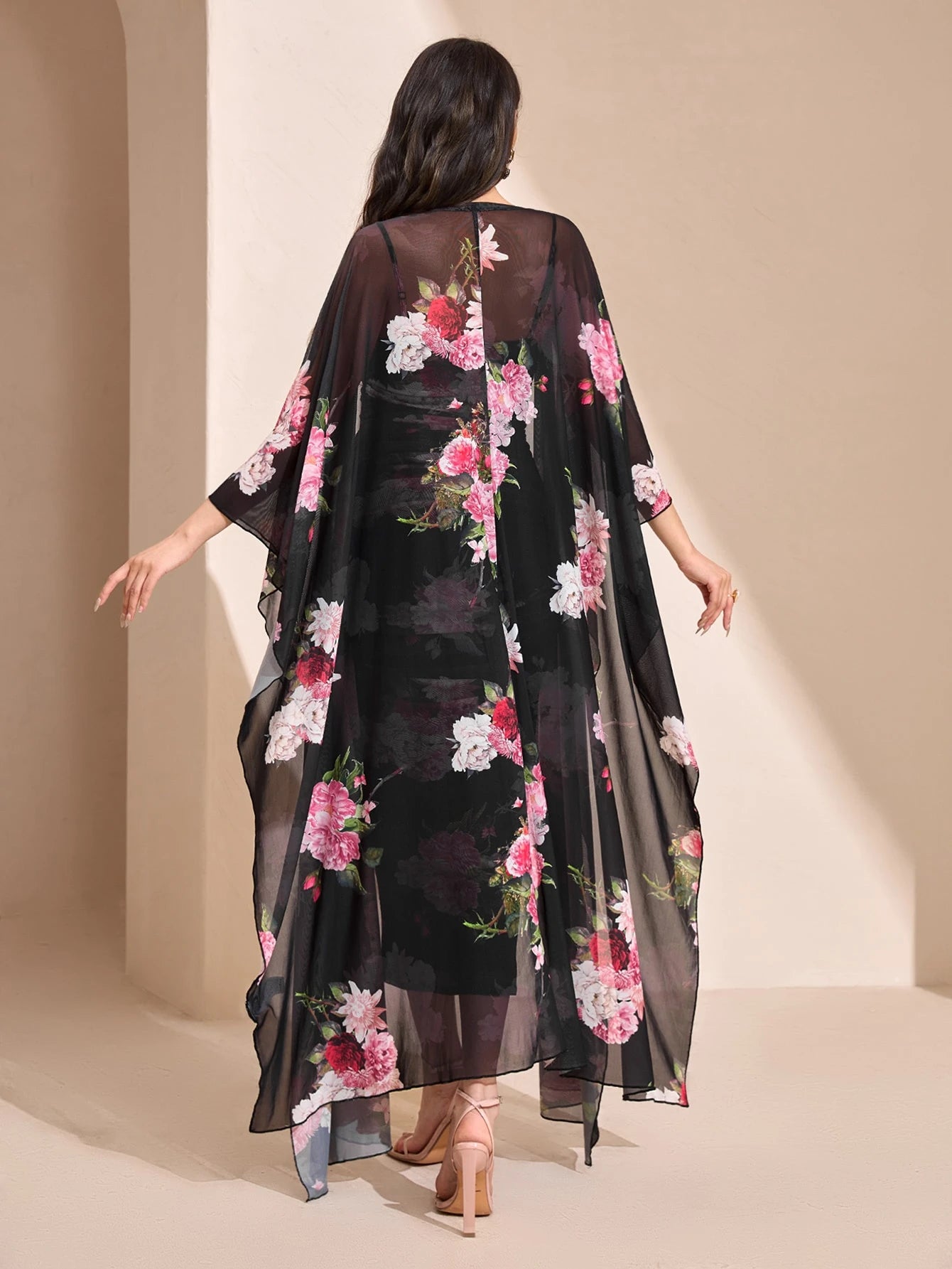 Modelyn Floral Print Cami Bodycon Dress & Open Front Coat Two Pieces 2 Pieces Set