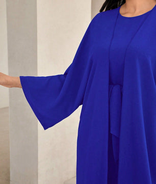 Al Najma Solid Color Bell Sleeve Abaya Dress with Waist Belt