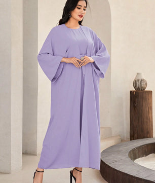 Al Najma Solid Color Bell Sleeve Abaya Dress with Waist Belt