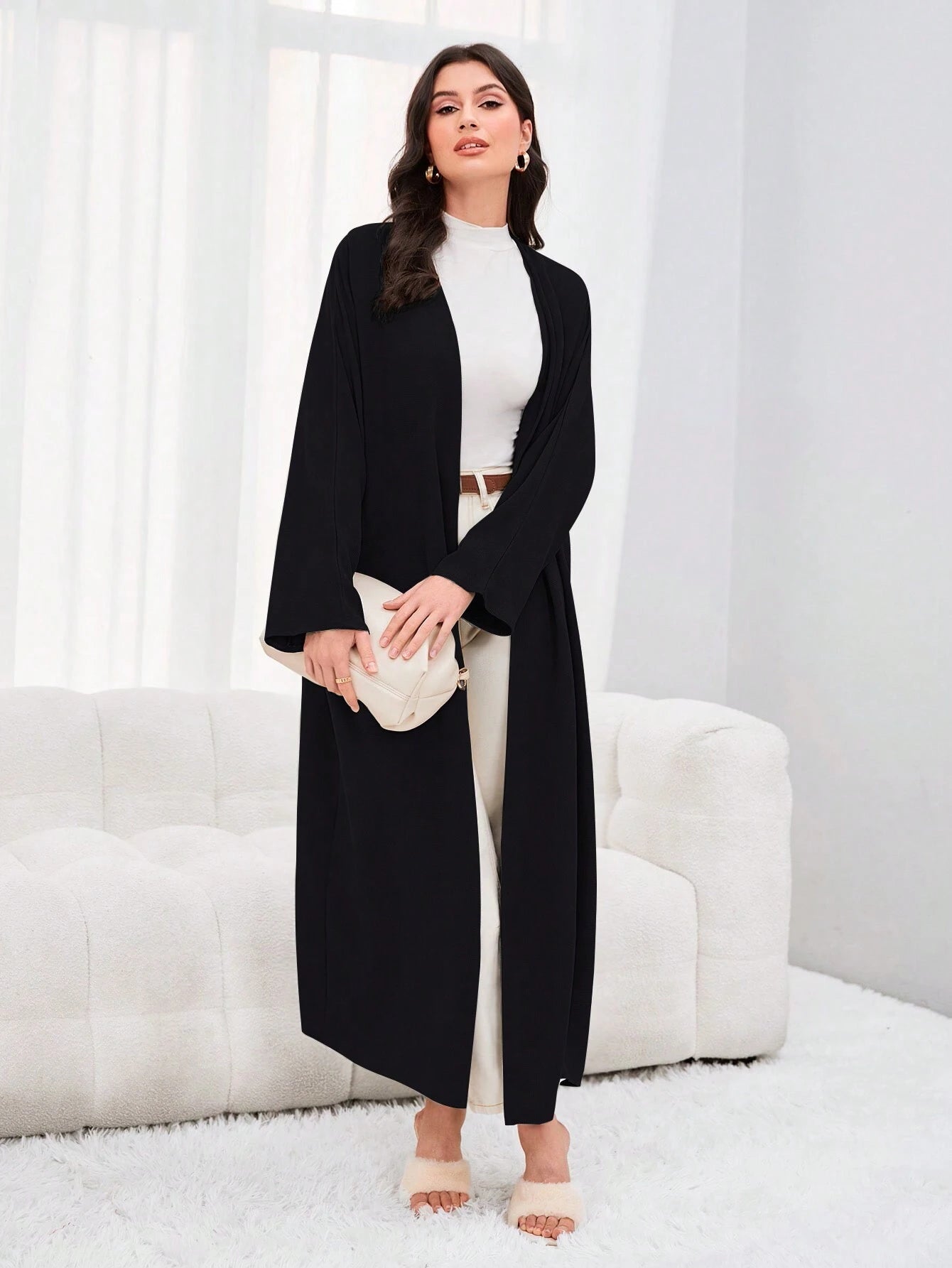 Al Najma Solid Open Front Modest Long Sleeve Arabian Abaya