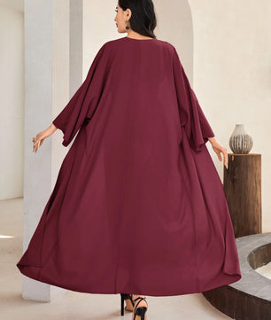Al Najma Solid Color Bell Sleeve Abaya Dress with Waist Belt