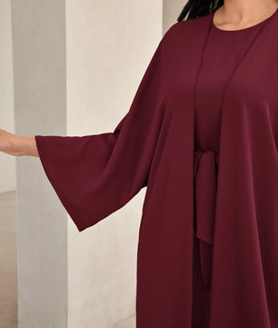 Al Najma Solid Color Bell Sleeve Abaya Dress with Waist Belt