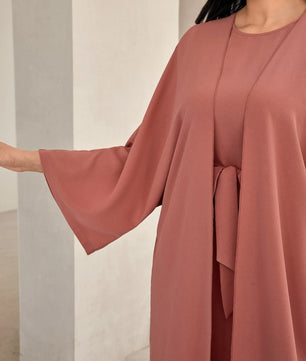 Al Najma Solid Color Bell Sleeve Abaya Dress with Waist Belt