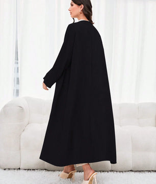 Al Najma Solid Open Front Modest Long Sleeve Arabian Abaya