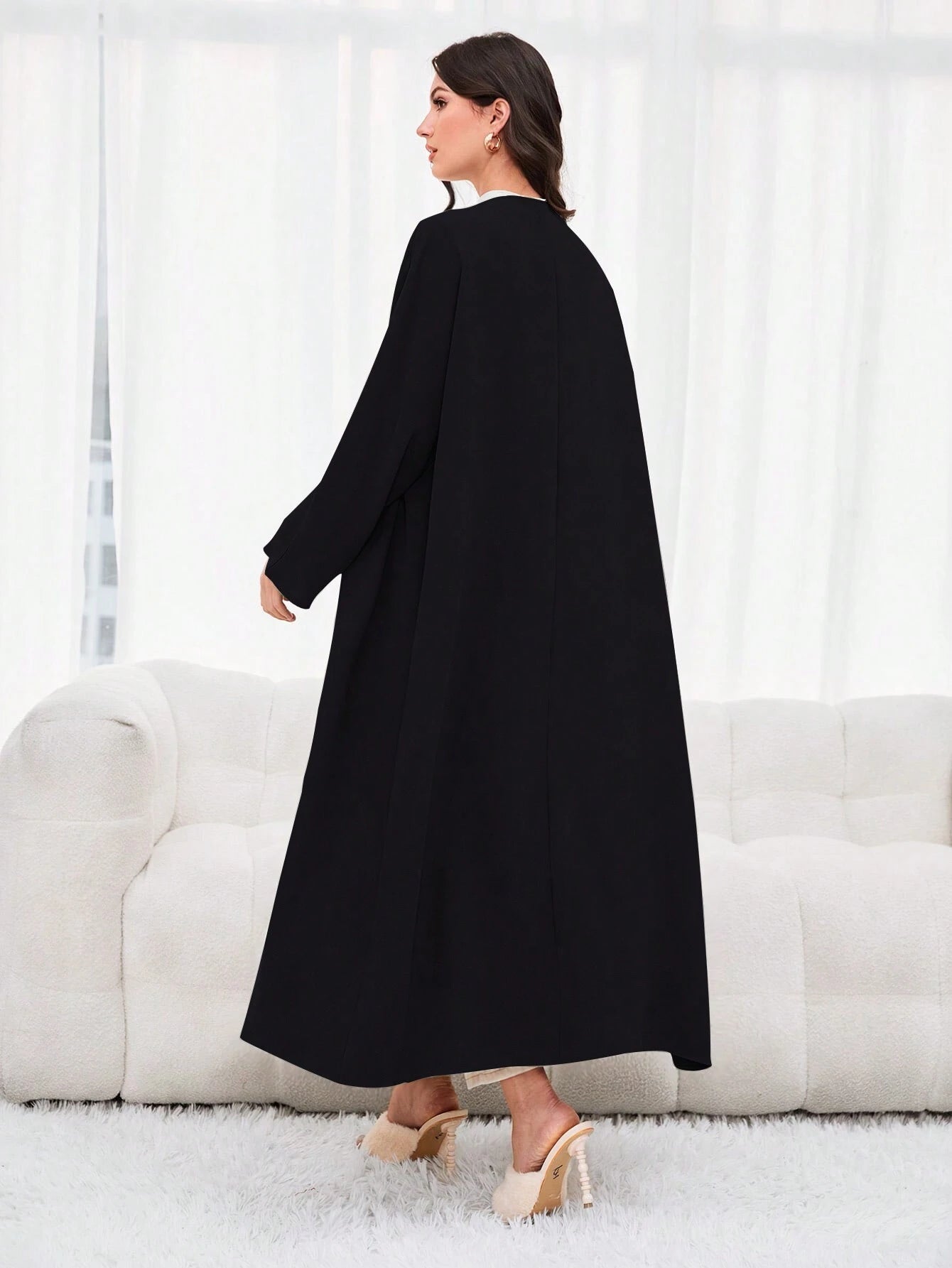 Al Najma Solid Open Front Modest Long Sleeve Arabian Abaya