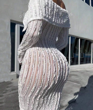 Distinctive Jacquard Knit Off-Shoulder Bodycon Dress
