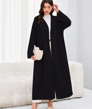 Al Najma Solid Open Front Modest Long Sleeve Arabian Abaya