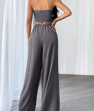 Privé Ladies' Commute Old Money Style Leisure Solid Color Simple Daily Slim-Fit Deep V Neck Sleeveless Blazer and Low Waist Wide-Leg Pants Set Set for Daily Work,Party and Street ,Business , Teacher