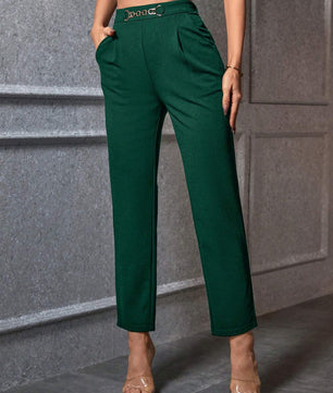 Privé Women'S Basic Minimalist Casual Commuting High Waist Leopard Print Metal Decoration Cropped Pants Old Money Fall Pants