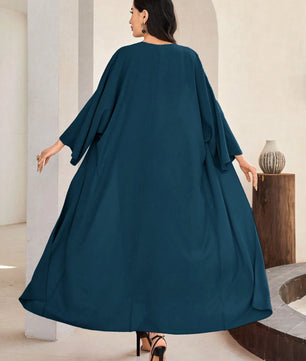 Al Najma Solid Color Bell Sleeve Abaya Dress with Waist Belt
