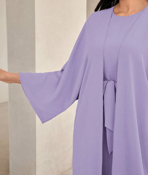 Al Najma Solid Color Bell Sleeve Abaya Dress with Waist Belt