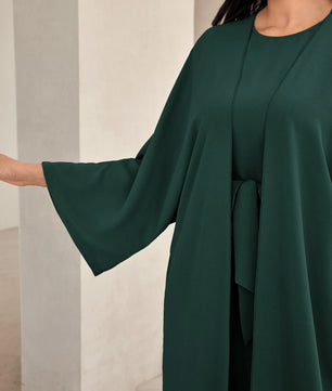 Al Najma Solid Color Bell Sleeve Abaya Dress with Waist Belt