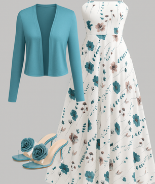 ZUREE Elegant Ditsy Floral Maxi Dress & Lilac Cardigan – 2-Piece Set