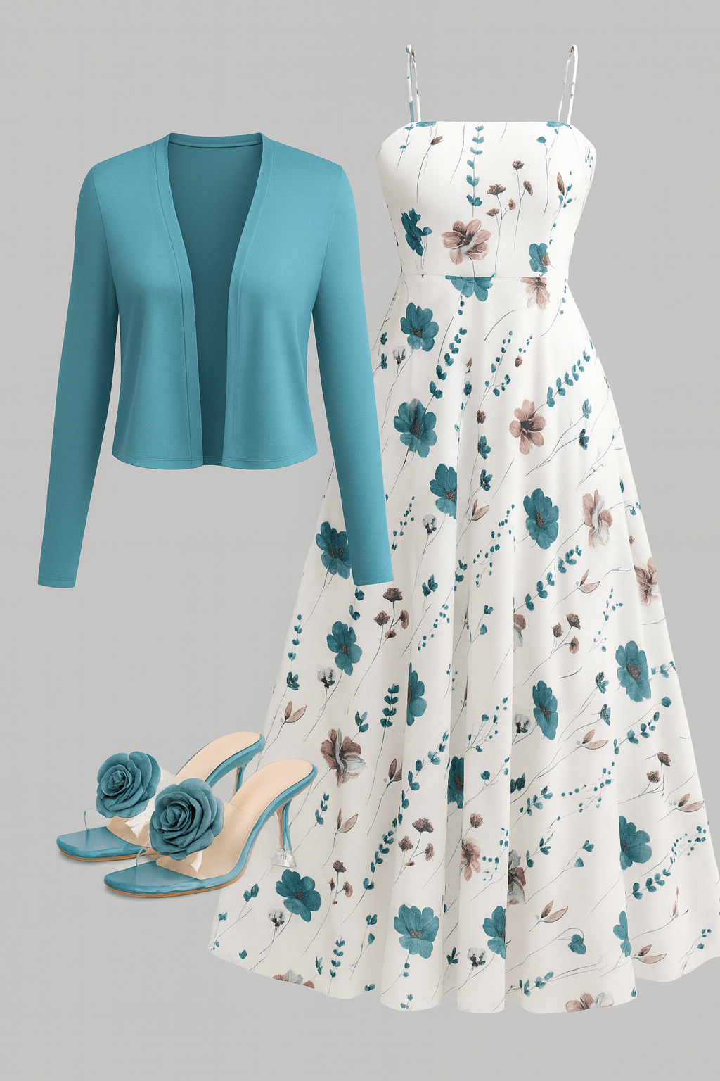 ZUREE Elegant Ditsy Floral Maxi Dress & Lilac Cardigan – 2-Piece Set