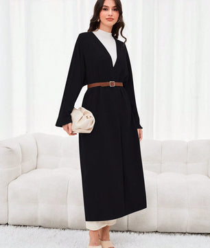 Al Najma Solid Open Front Modest Long Sleeve Arabian Abaya
