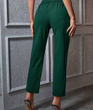 Privé Women'S Basic Minimalist Casual Commuting High Waist Leopard Print Metal Decoration Cropped Pants Old Money Fall Pants