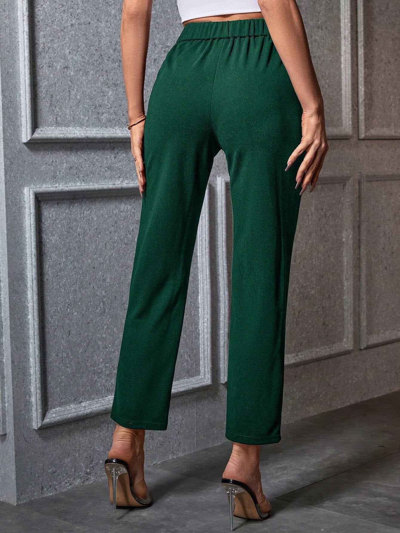 Privé Women'S Basic Minimalist Casual Commuting High Waist Leopard Print Metal Decoration Cropped Pants Old Money Fall Pants