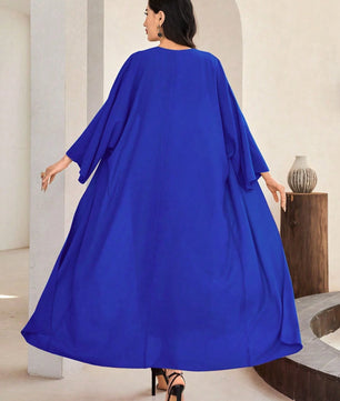 Al Najma Solid Color Bell Sleeve Abaya Dress with Waist Belt