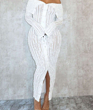 Distinctive Jacquard Knit Off-Shoulder Bodycon Dress