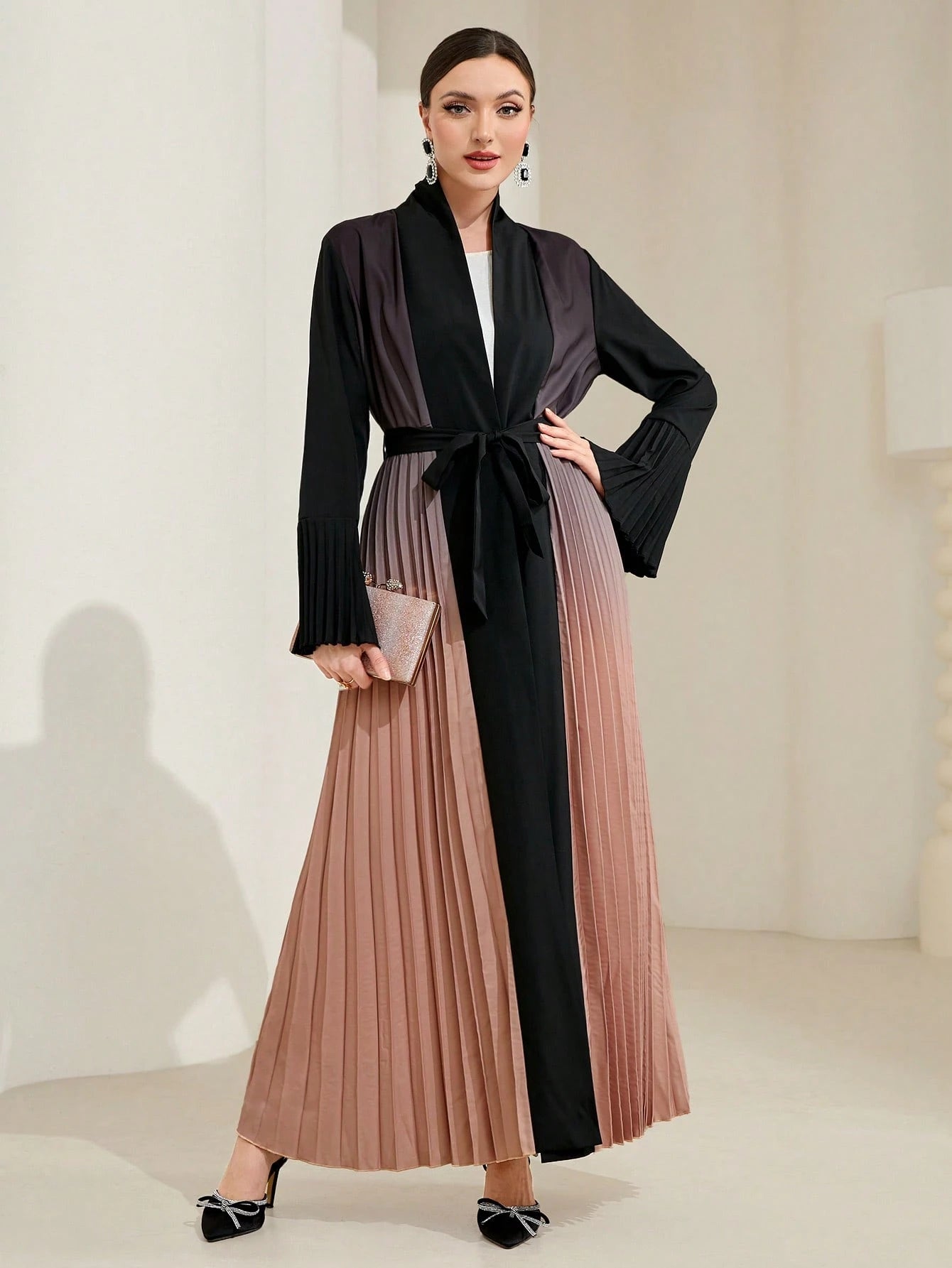 Al Najma Ombre Pleated Detail Flounce Sleeve Abaya