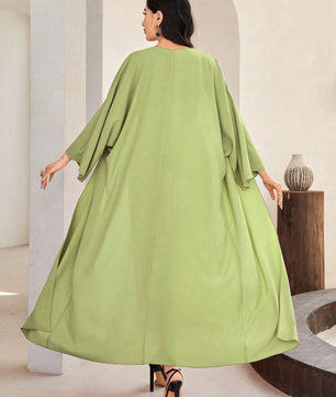 Al Najma Solid Color Bell Sleeve Abaya Dress with Waist Belt