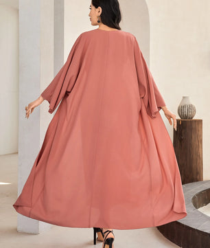 Al Najma Solid Color Bell Sleeve Abaya Dress with Waist Belt