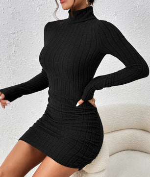 Frenchy Turtleneck Ruched Detail Bodycon Dress