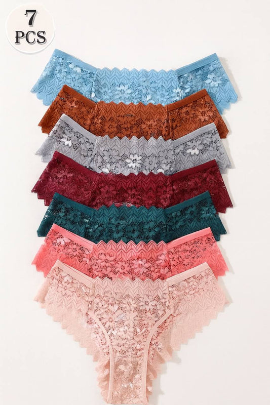 7 PCS Sexy Lace Splicing Bikini Panties Low Waist Seamless Triangle Briefs Hollow Out Comfortable And Breathable Lingerie Underwear