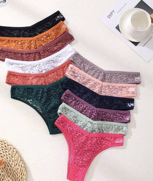 12 PCS Sexy Lace Hollow Out Bikini Panties V Waist Seamless Briefs Leopard Romantic Lingerie Comfortable And Breathable Underwear