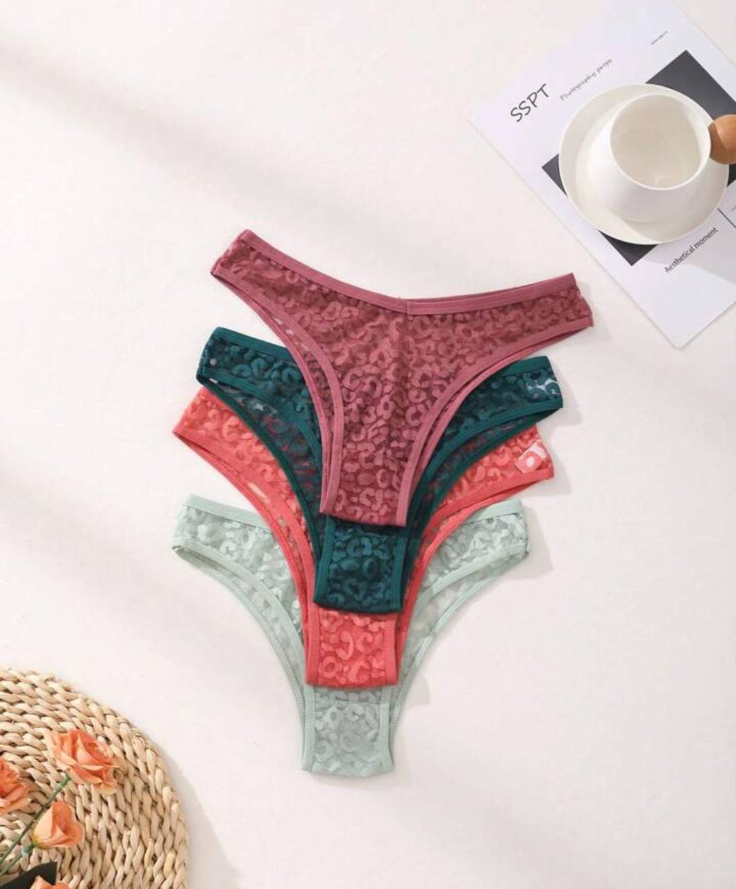 12 PCS Sexy Lace Hollow Out Bikini Panties V Waist Seamless Briefs Leopard Romantic Lingerie Comfortable And Breathable Underwear